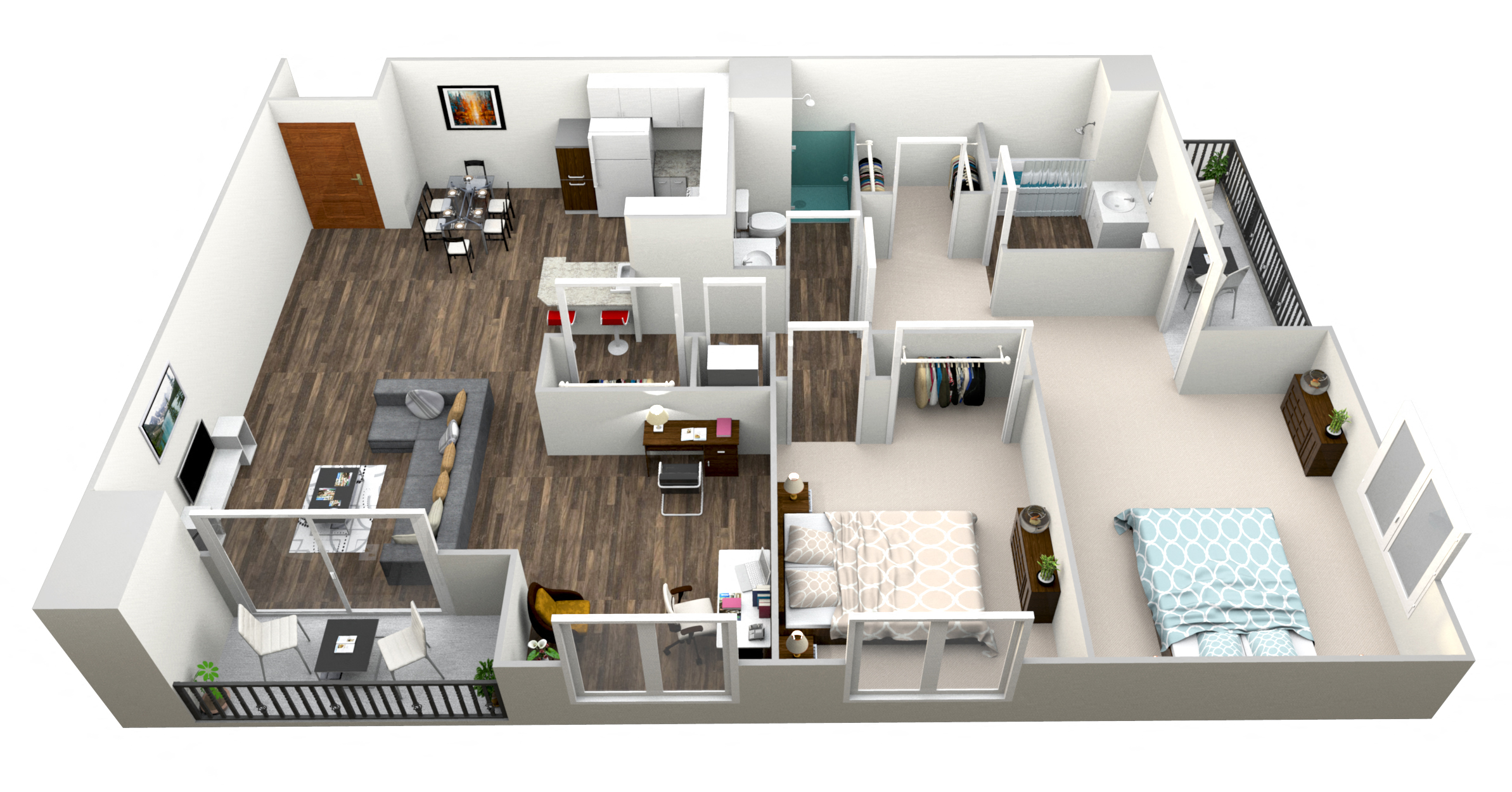 Floor plan for 2 beds, 2 baths, 1178 sqft